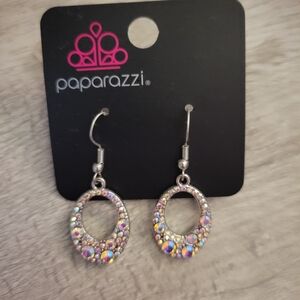 Paparazzi Silver Earrings with Iridescent Accents